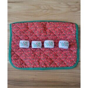 Vintage Reed Christmas Quilted Casserole Carrier with Plastic Holly Napkin Rings